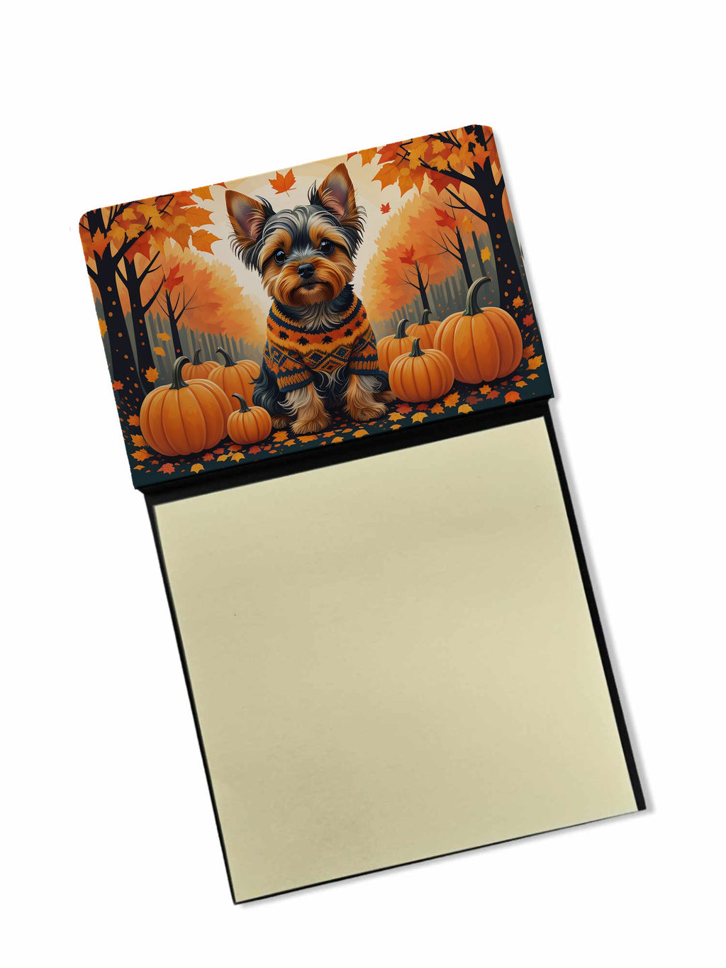 Yorkshire Terrier Fall Watercolor Sticky Note Holder Refillable Dispenser Desk Accessory 3x3 Pad Gift