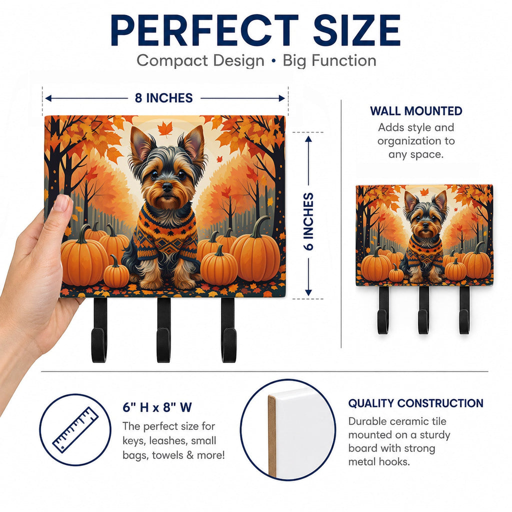 Yorkshire Terrier Fall Leash or Key Holder Wall Hooks, Coat Rack Wall Mount, for Hanging Keys, Towels, Aprons, Leashes
