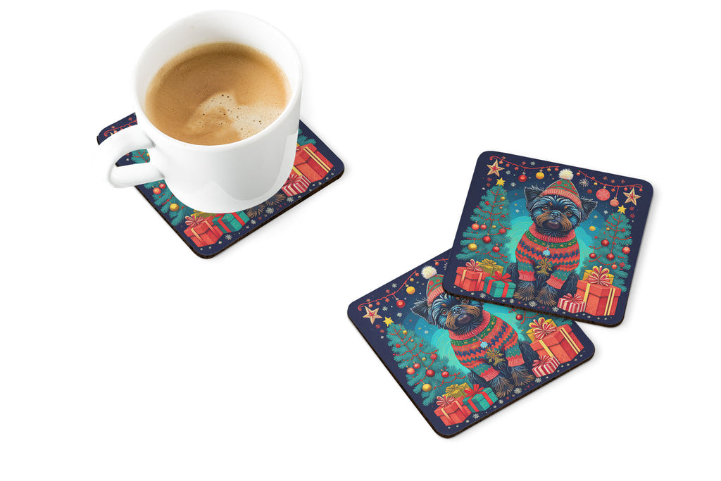 Affenpinscher Christmas Foam Coasters Set of 4 Cup Coasters for Indoor Outdoor, Tabletop Protection, Anti Slip, Mouse pad Material