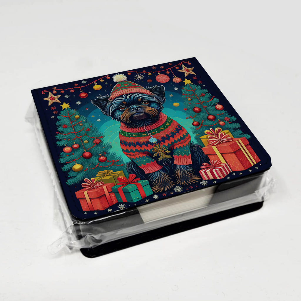 Affenpinscher Christmas PU Leather Note Paper Holder with Artist-Designed Cover, Desk Accessory, Office Gift