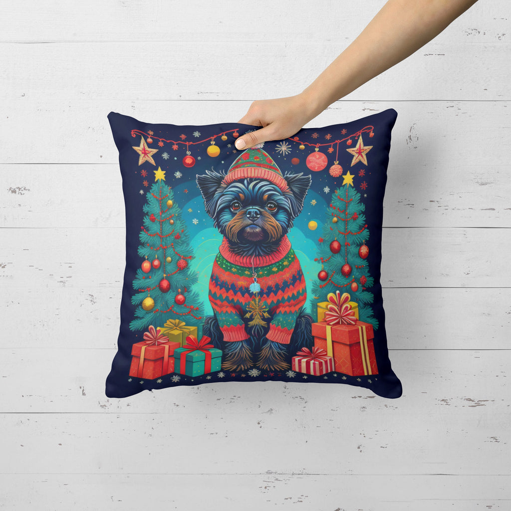 Affenpinscher Christmas Decorative Throw Pillow 14x14 Indoor Outdoor Accent Cushion, Fabric Cover with Insert for Sofa, Bed, Porch & Living Room