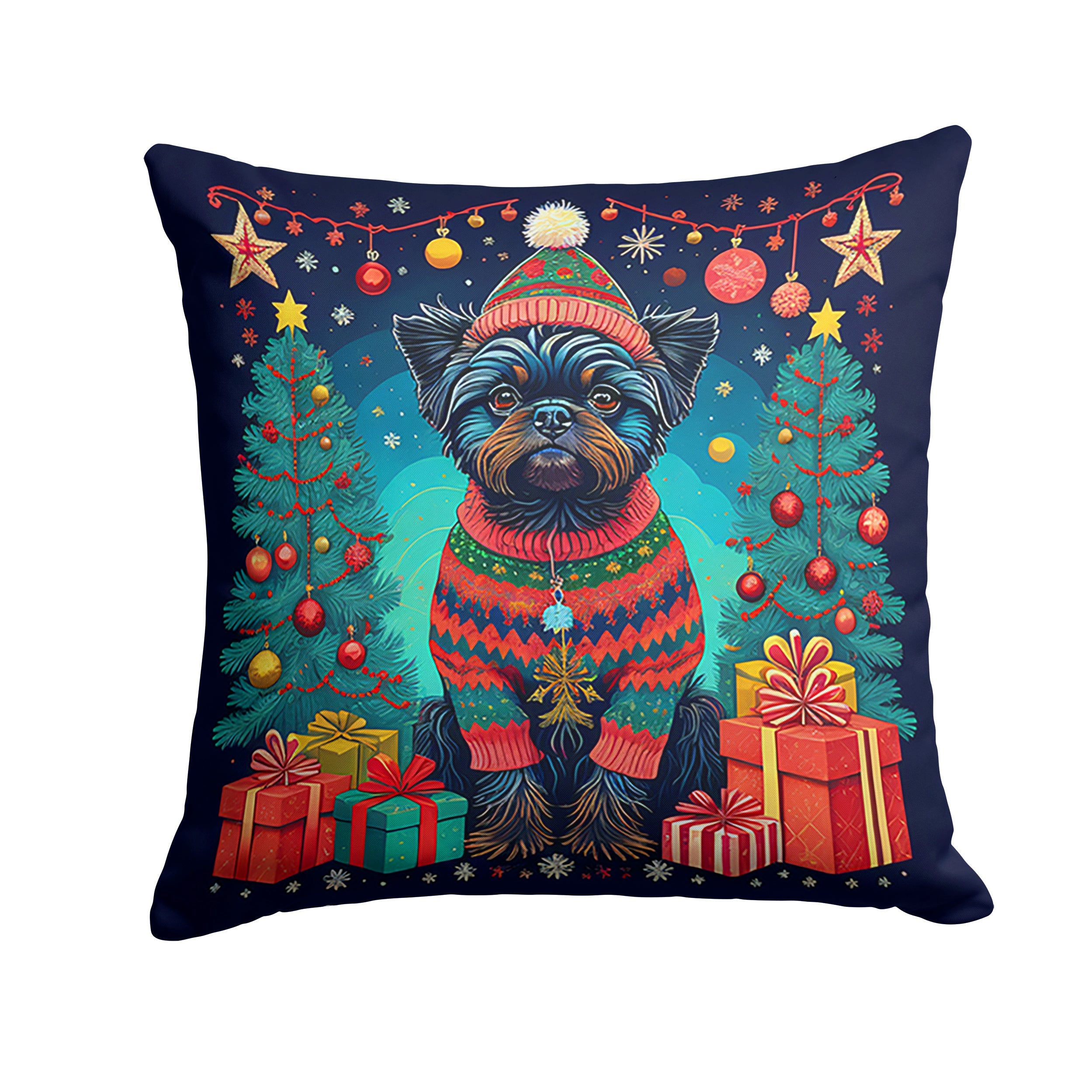 Affenpinscher Christmas Decorative Throw Pillow 18x18 Indoor Outdoor Accent Cushion, Fabric Cover with Insert for Sofa, Bed, Porch & Living Room