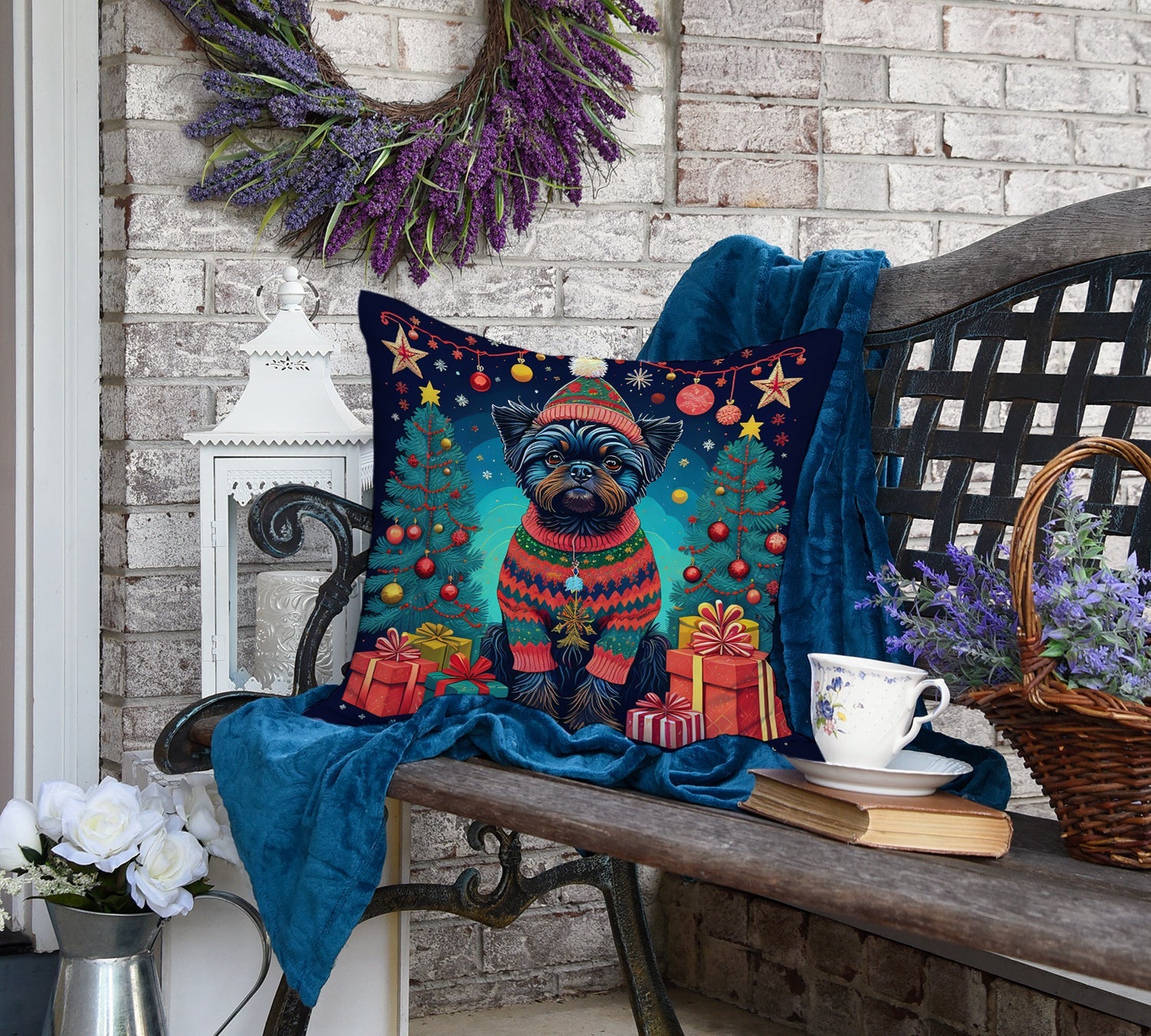 Affenpinscher Christmas Decorative Throw Pillow 18x18 Indoor Outdoor Accent Cushion, Fabric Cover with Insert for Sofa, Bed, Porch & Living Room