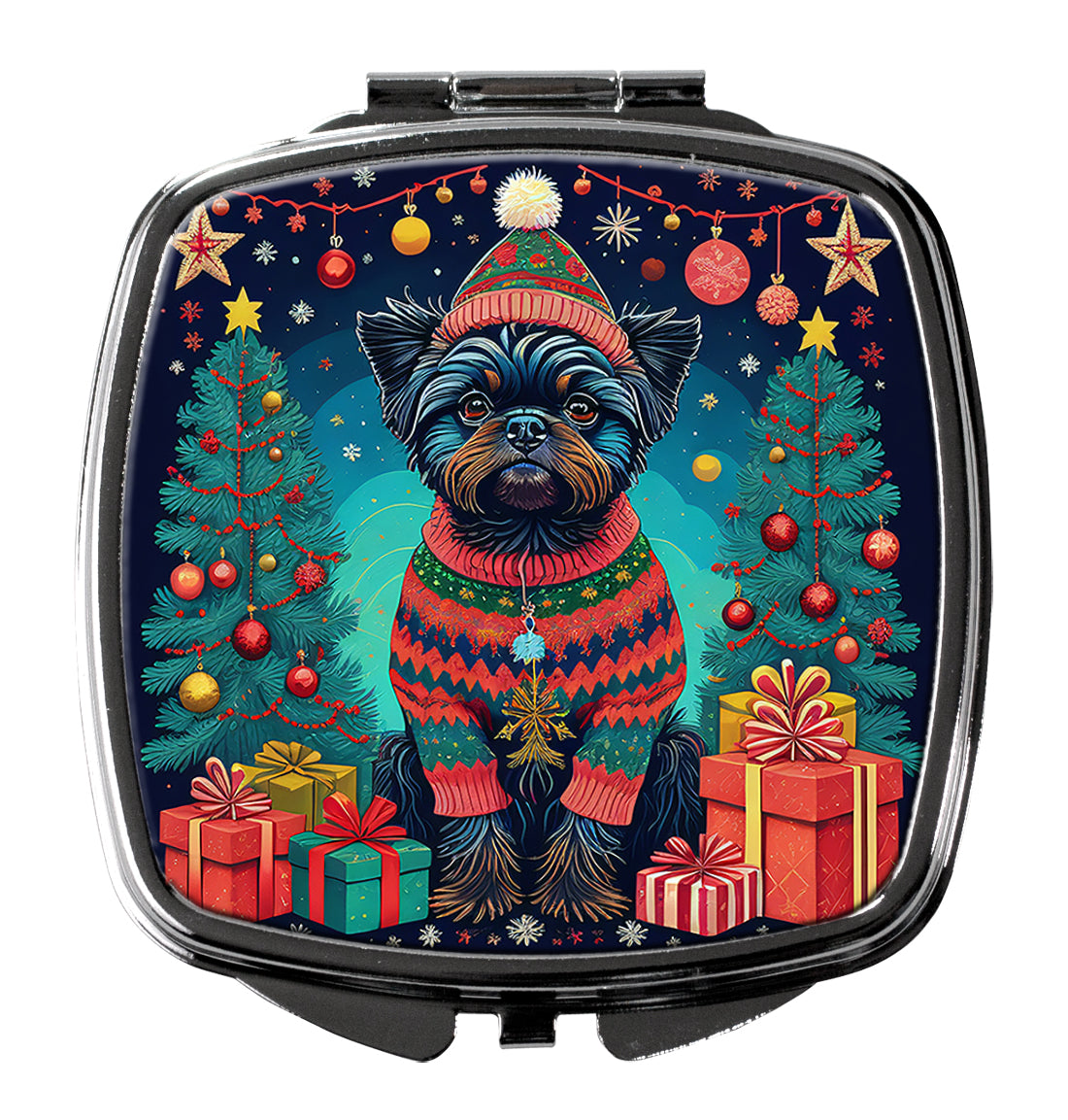 Affenpinscher Christmas Compact Mirror Decorative Travel Makeup Mirror for Women Girls Gifts Pocket Makeup Mirror Folding Handheld