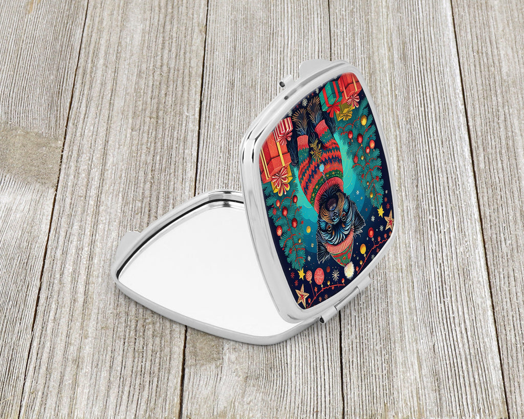 Affenpinscher Christmas Compact Mirror Decorative Travel Makeup Mirror for Women Girls Gifts Pocket Makeup Mirror Folding Handheld