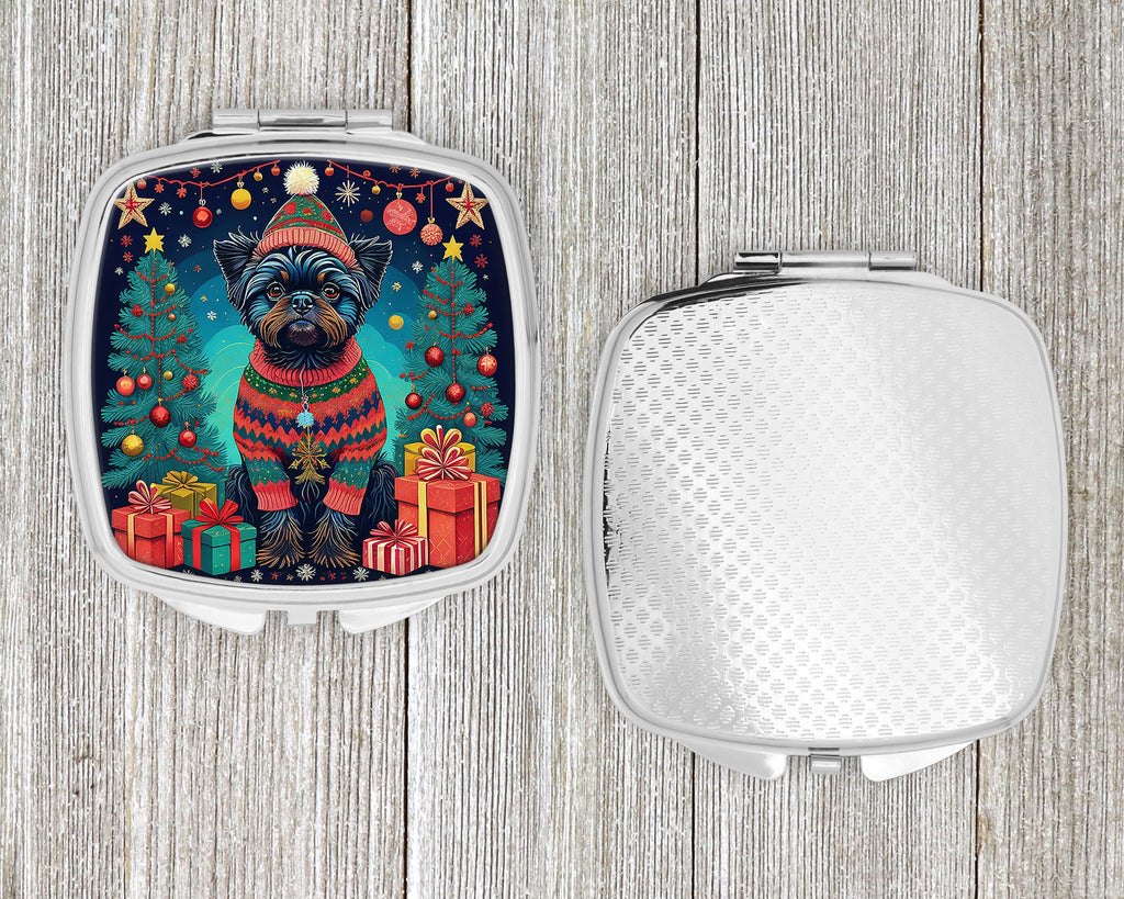 Affenpinscher Christmas Compact Mirror Decorative Travel Makeup Mirror for Women Girls Gifts Pocket Makeup Mirror Folding Handheld