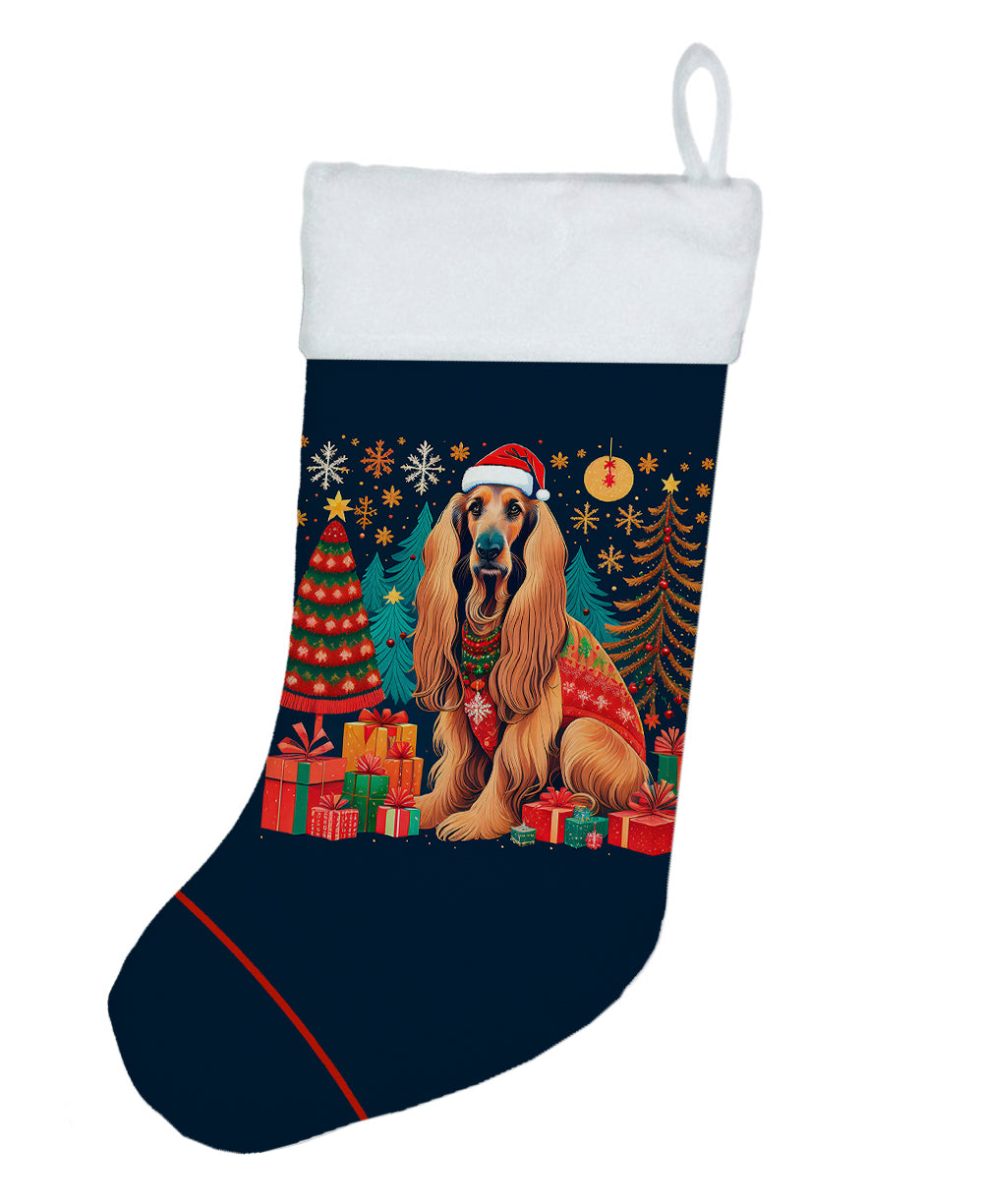 Afghan Hound Christmas Holiday Stocking Double-Sided Print, Polyester Suede,11x18, Made in USA