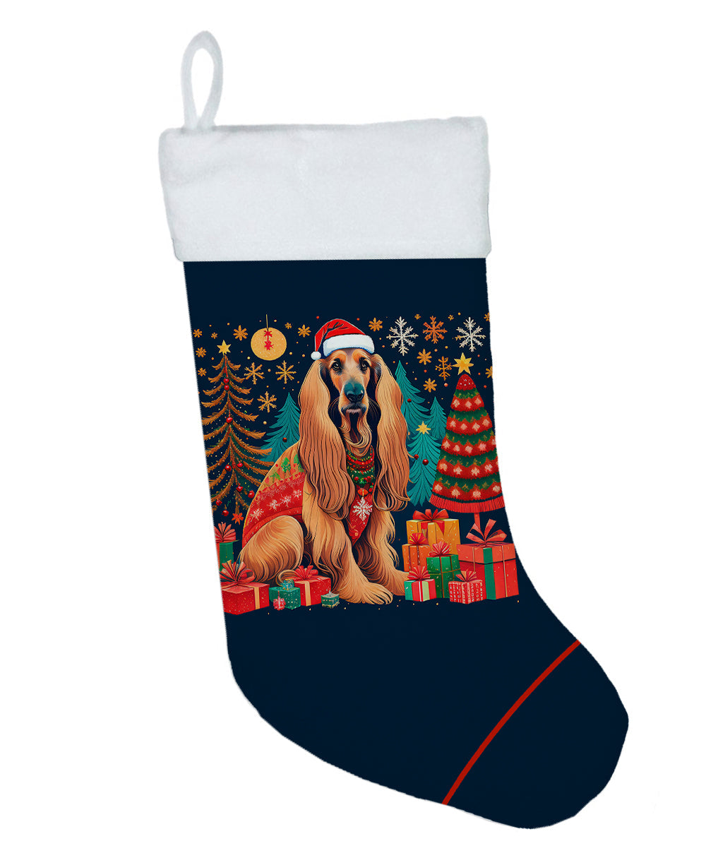 Afghan Hound Christmas Holiday Stocking Double-Sided Print, Polyester Suede,11x18, Made in USA