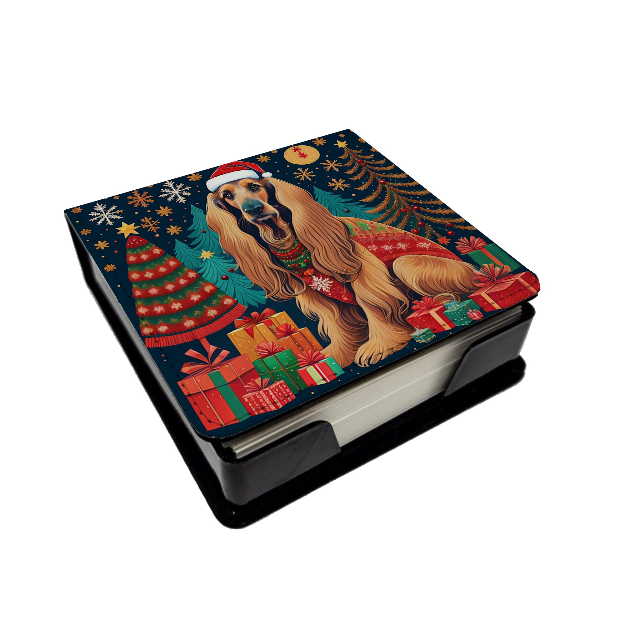 Afghan Hound Christmas PU Leather Note Paper Holder with Artist-Designed Cover, Desk Accessory, Office Gift