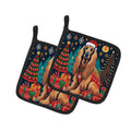 Afghan Hound Christmas Pot Holder Set of 2 Heat Resistant Quilted Hot Pads 7.5 x 7.5 Inch, Insulated Kitchen Trivets for Cooking & Baking