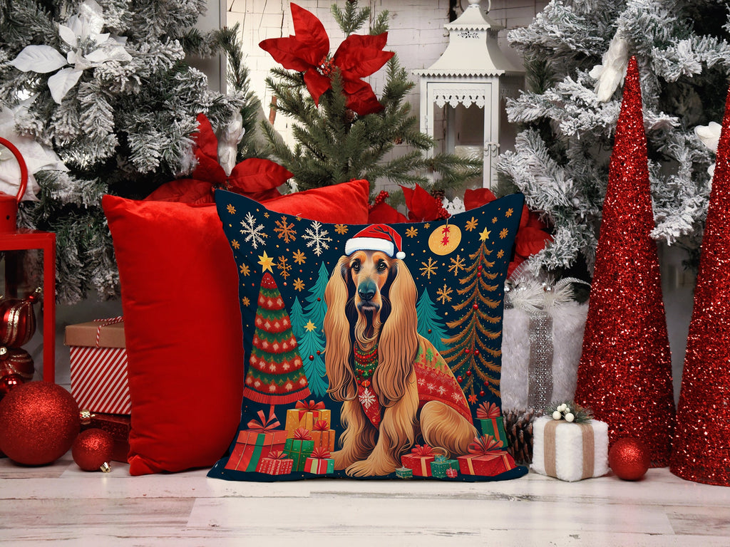 Afghan Hound Christmas Decorative Throw Pillow 18x18 Indoor Outdoor Accent Cushion, Fabric Cover with Insert for Sofa, Bed, Porch & Living Room