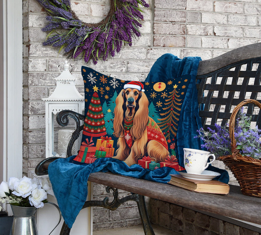 Afghan Hound Christmas Decorative Throw Pillow 18x18 Indoor Outdoor Accent Cushion, Fabric Cover with Insert for Sofa, Bed, Porch & Living Room