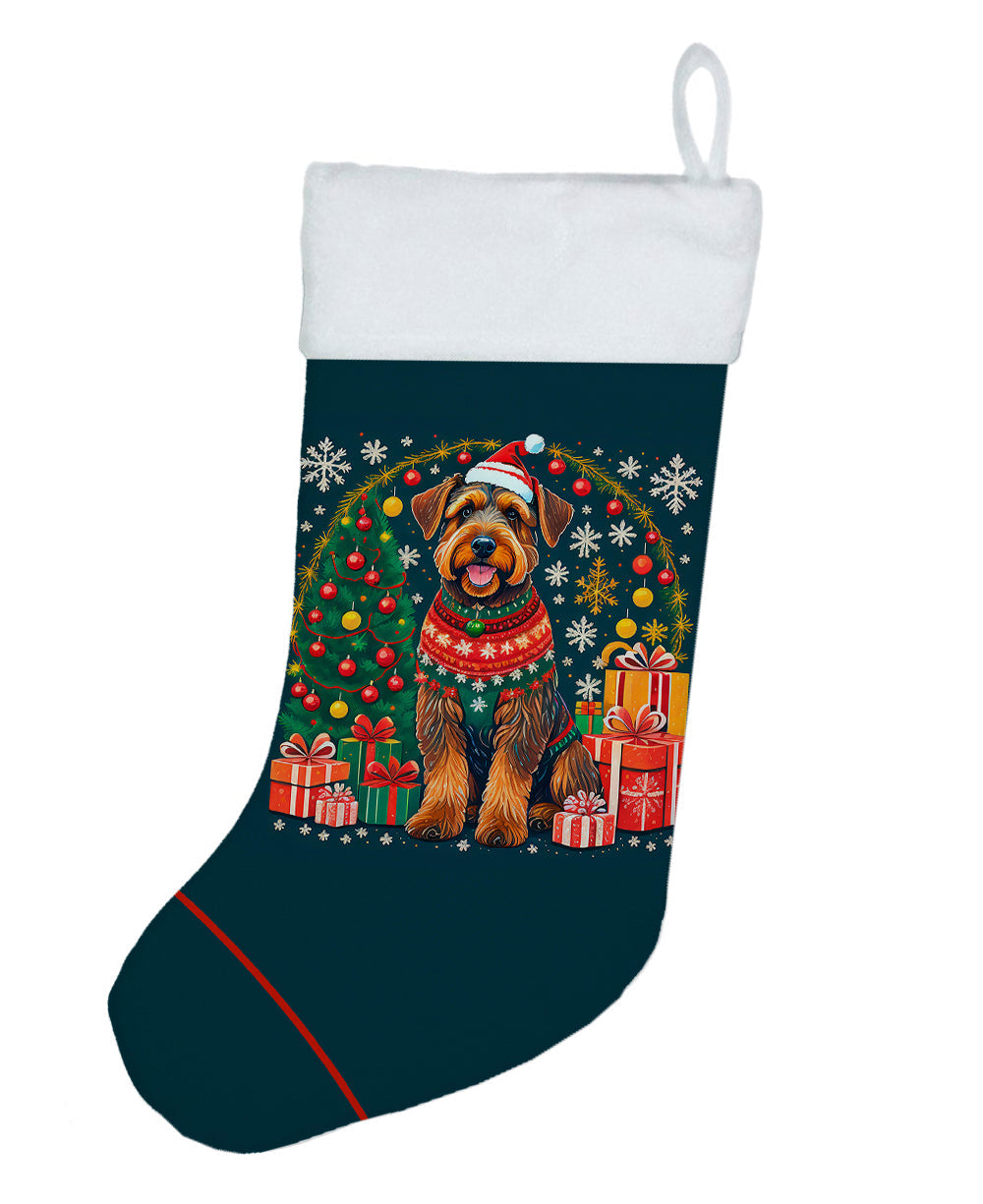 Airedale Terrier Christmas Holiday Stocking Double-Sided Print, Polyester Suede,11x18, Made in USA