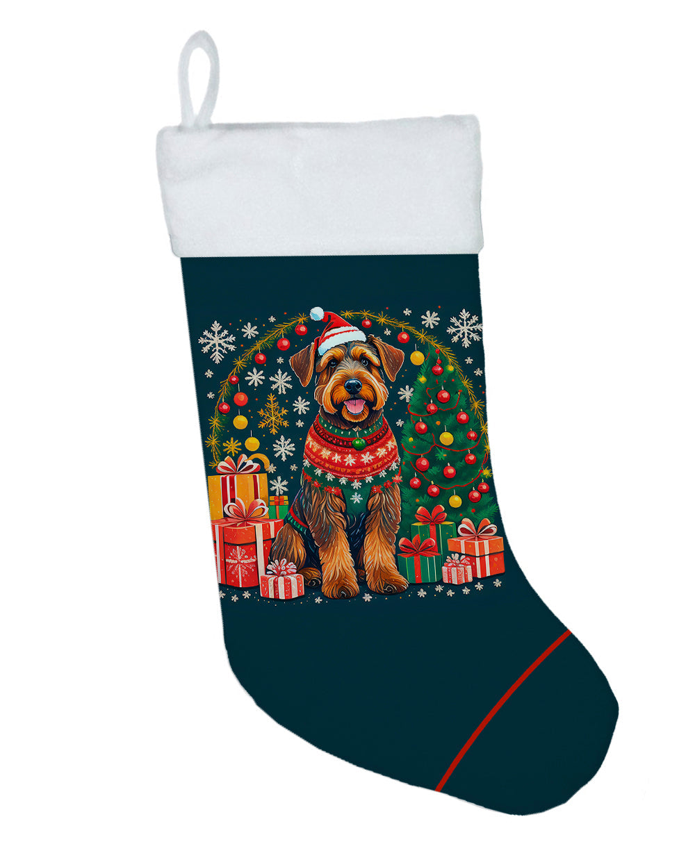Airedale Terrier Christmas Holiday Stocking Double-Sided Print, Polyester Suede,11x18, Made in USA