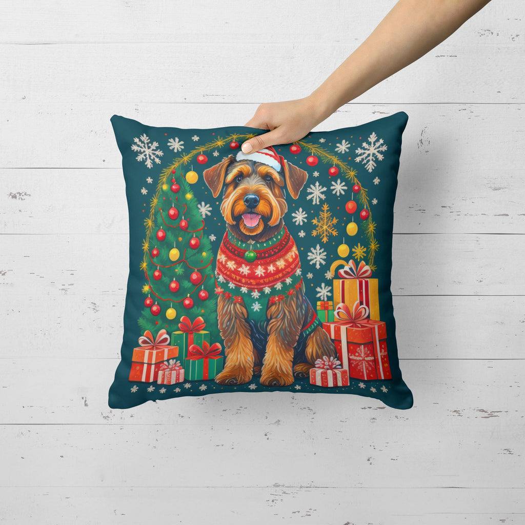 Airedale Terrier Christmas Decorative Throw Pillow 14x14 Indoor Outdoor Accent Cushion, Fabric Cover with Insert for Sofa, Bed, Porch & Living Room