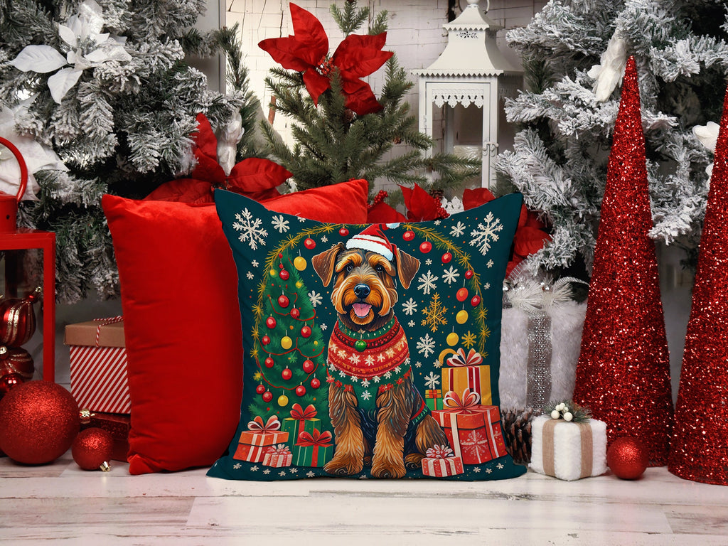 Airedale Terrier Christmas Decorative Throw Pillow 14x14 Indoor Outdoor Accent Cushion, Fabric Cover with Insert for Sofa, Bed, Porch & Living Room