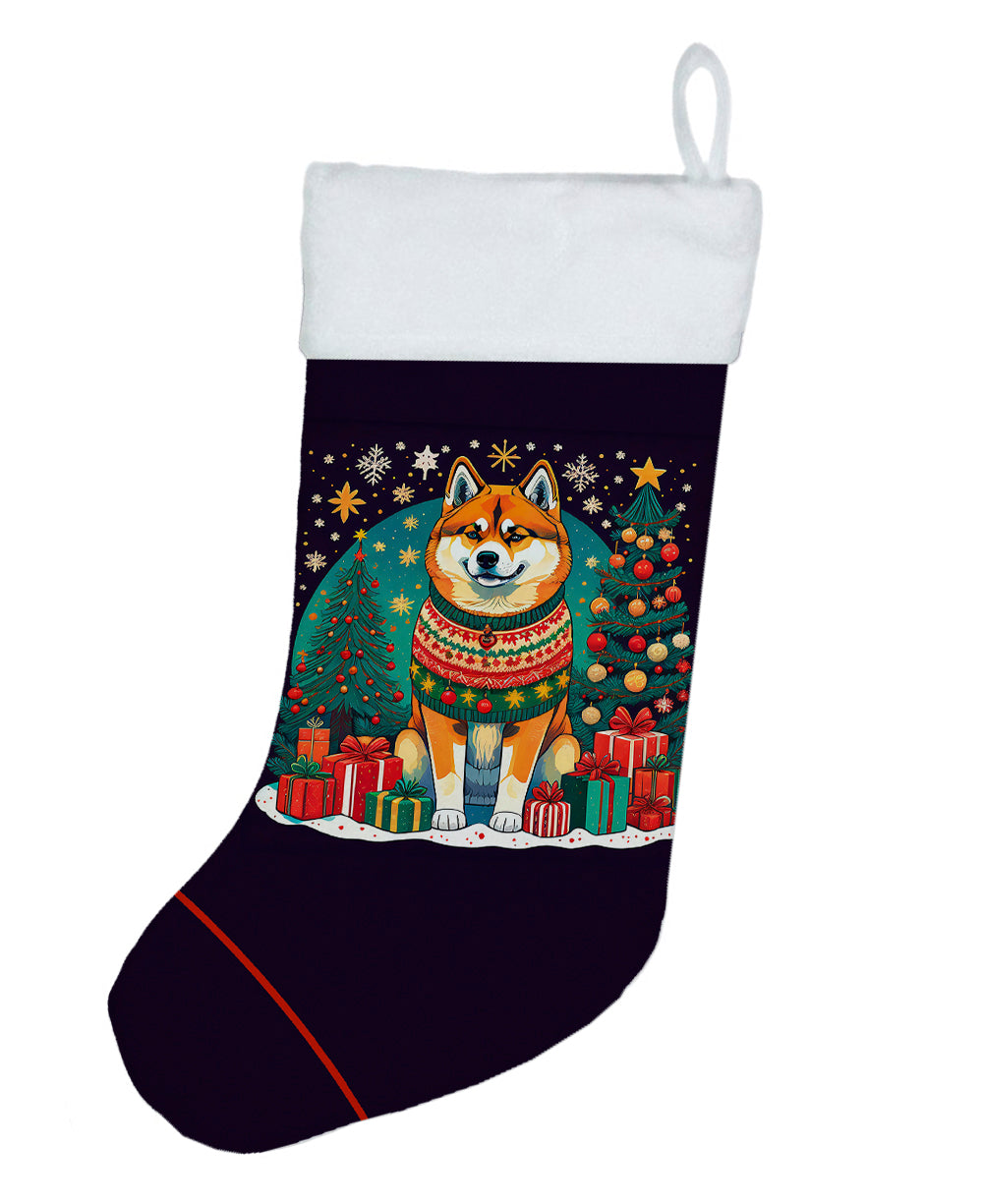 Akita Christmas Holiday Stocking Double-Sided Print, Polyester Suede,11x18, Made in USA
