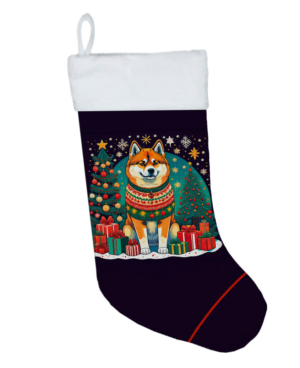 Akita Christmas Holiday Stocking Double-Sided Print, Polyester Suede,11x18, Made in USA