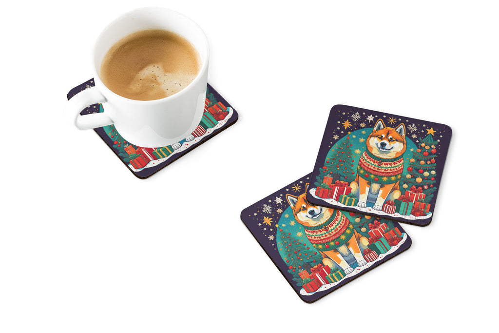 Akita Christmas Foam Coasters Set of 4 Cup Coasters for Indoor Outdoor, Tabletop Protection, Anti Slip, Mouse pad Material