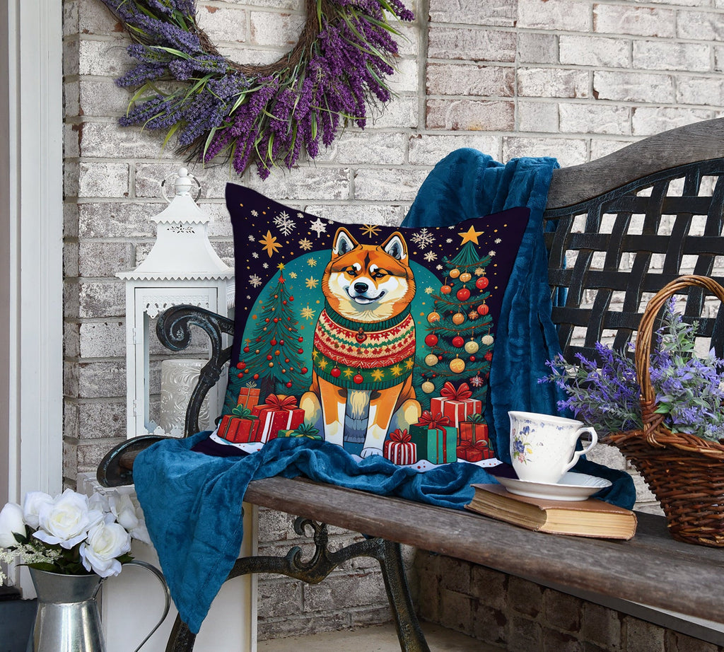 Akita Christmas Decorative Throw Pillow 18x18 Indoor Outdoor Accent Cushion, Fabric Cover with Insert for Sofa, Bed, Porch & Living Room