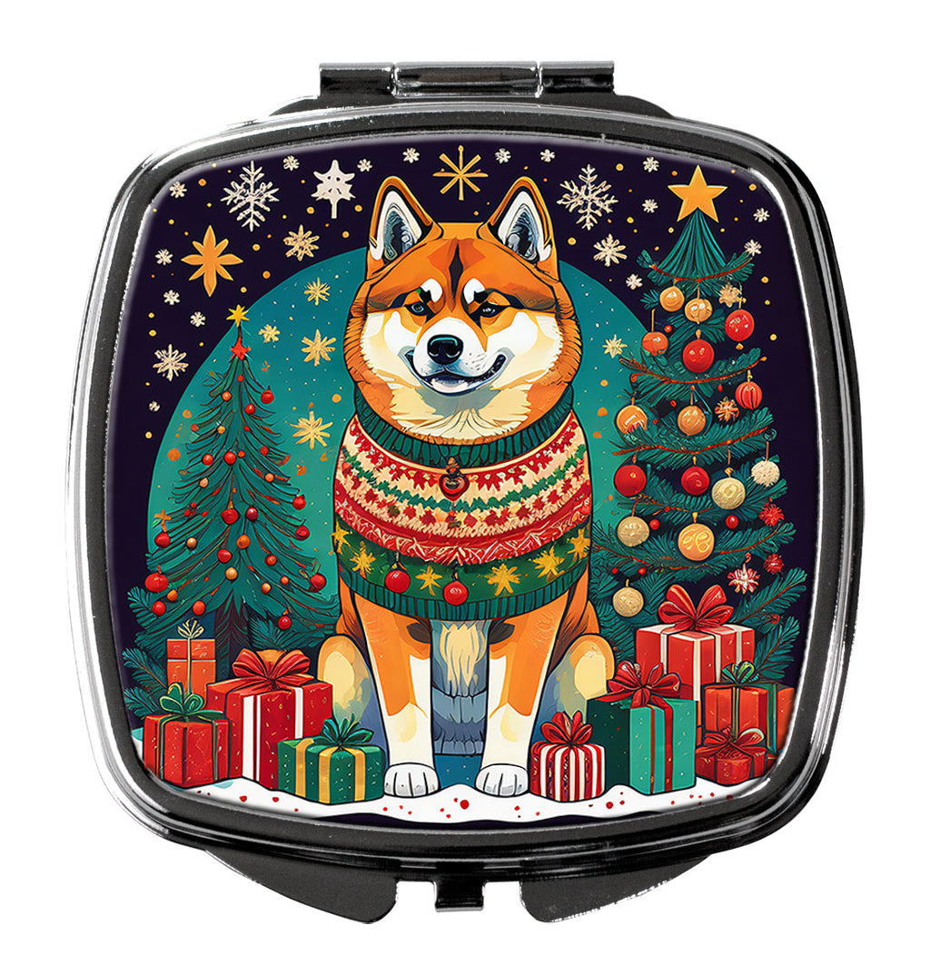 Akita Christmas Compact Mirror Decorative Travel Makeup Mirror for Women Girls Gifts Pocket Makeup Mirror Folding Handheld