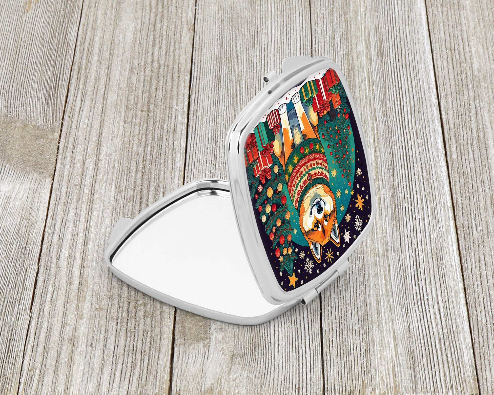 Akita Christmas Compact Mirror Decorative Travel Makeup Mirror for Women Girls Gifts Pocket Makeup Mirror Folding Handheld