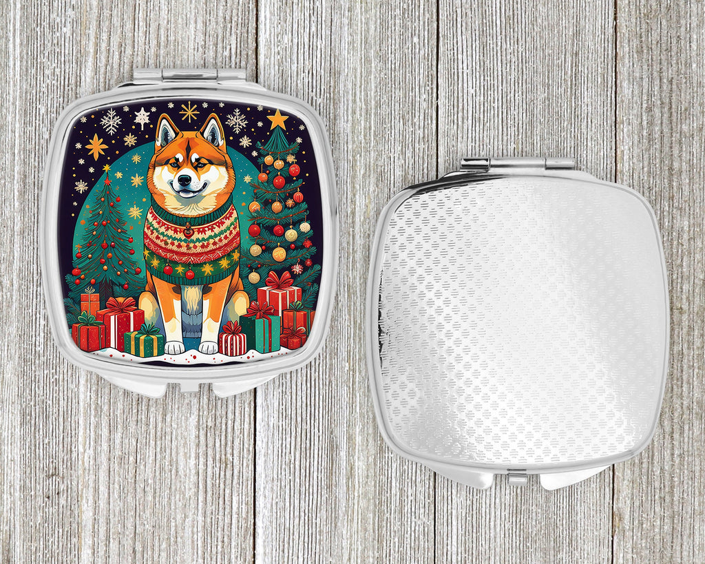 Akita Christmas Compact Mirror Decorative Travel Makeup Mirror for Women Girls Gifts Pocket Makeup Mirror Folding Handheld
