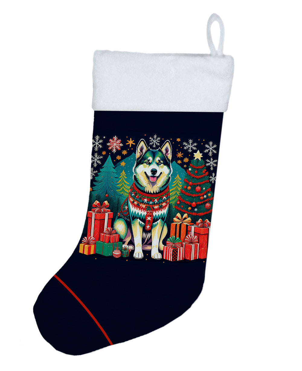 Alaskan Malamute Christmas Holiday Stocking Double-Sided Print, Polyester Suede,11x18, Made in USA