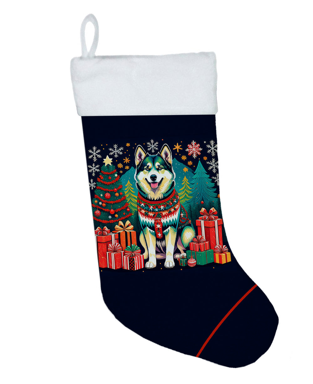 Alaskan Malamute Christmas Holiday Stocking Double-Sided Print, Polyester Suede,11x18, Made in USA