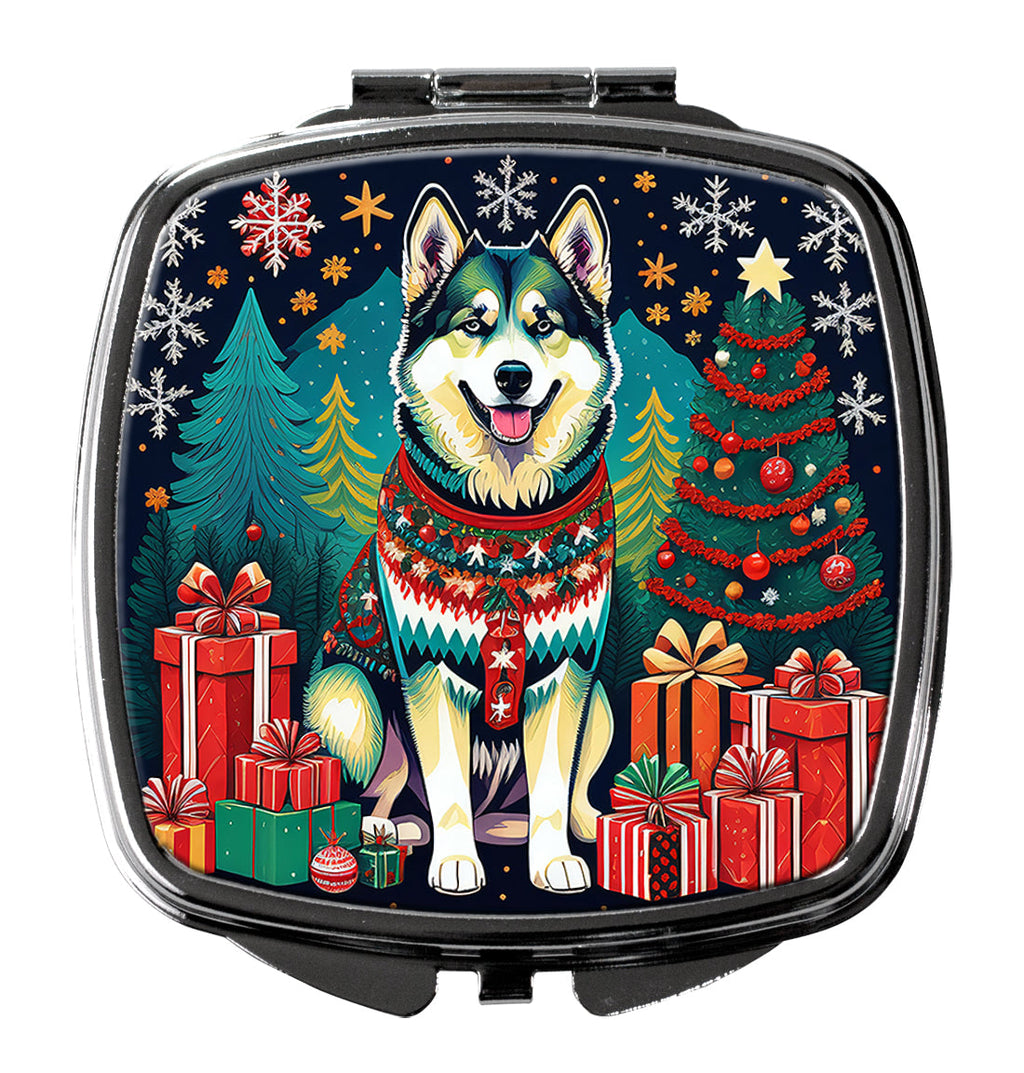 Alaskan Malamute Christmas Compact Mirror Decorative Travel Makeup Mirror for Women Girls Gifts Pocket Makeup Mirror Folding Handheld