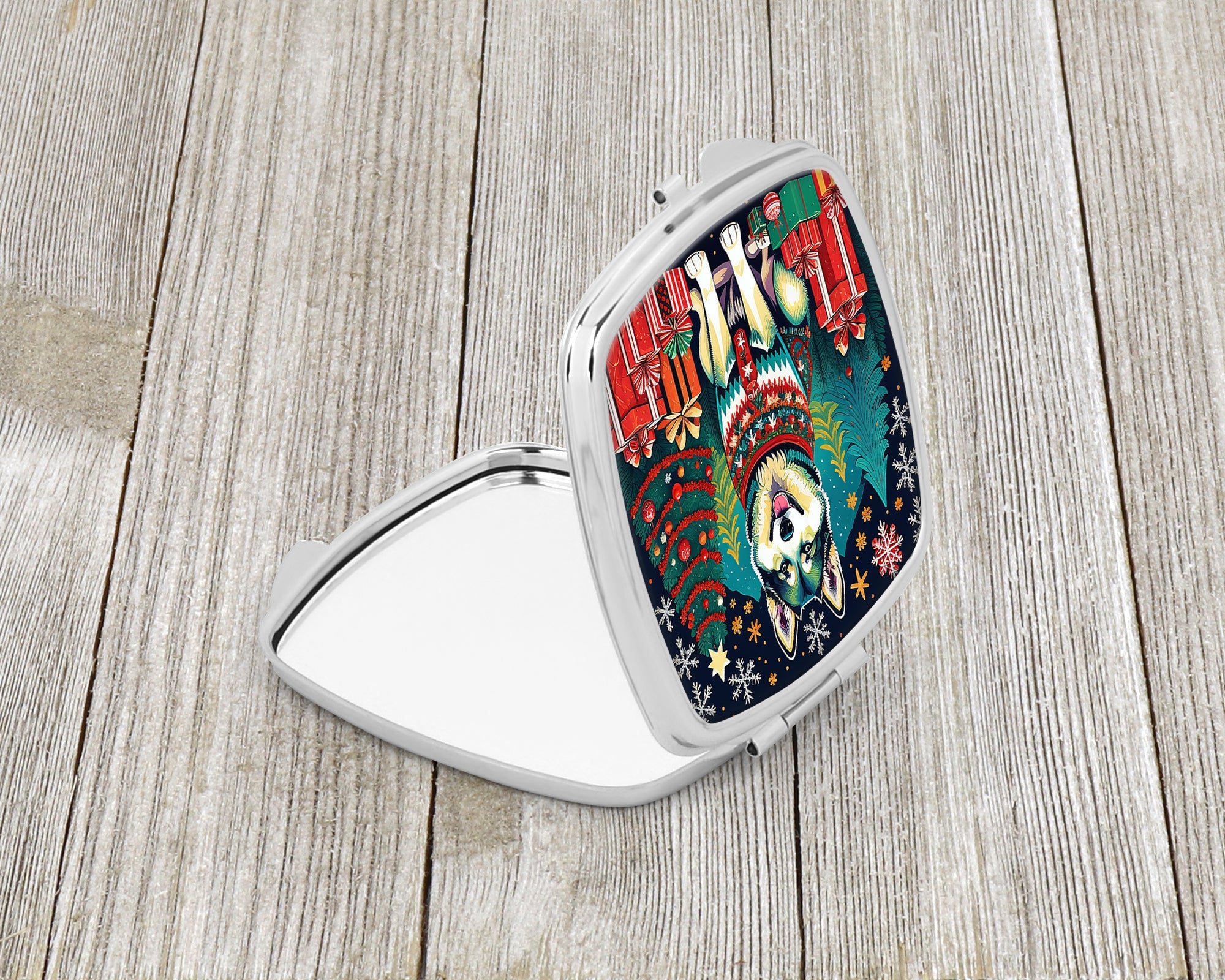 Alaskan Malamute Christmas Compact Mirror Decorative Travel Makeup Mirror for Women Girls Gifts Pocket Makeup Mirror Folding Handheld