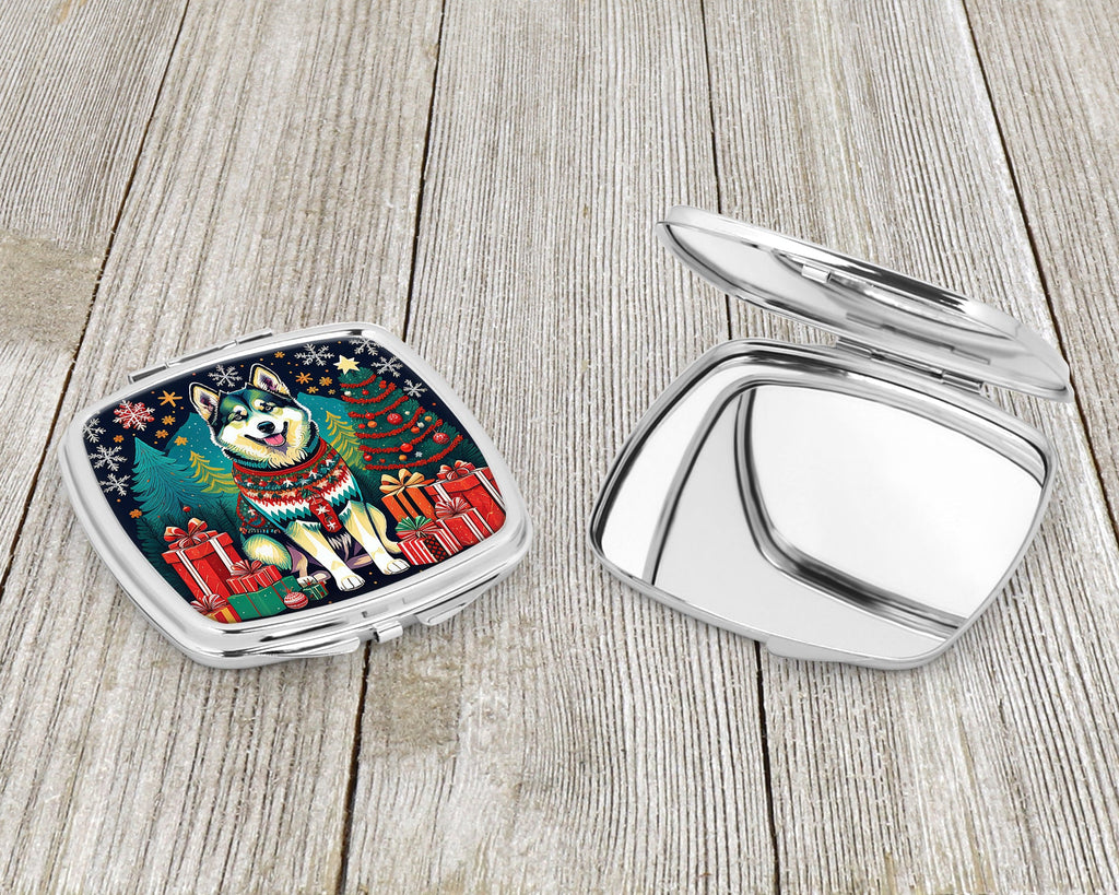Alaskan Malamute Christmas Compact Mirror Decorative Travel Makeup Mirror for Women Girls Gifts Pocket Makeup Mirror Folding Handheld