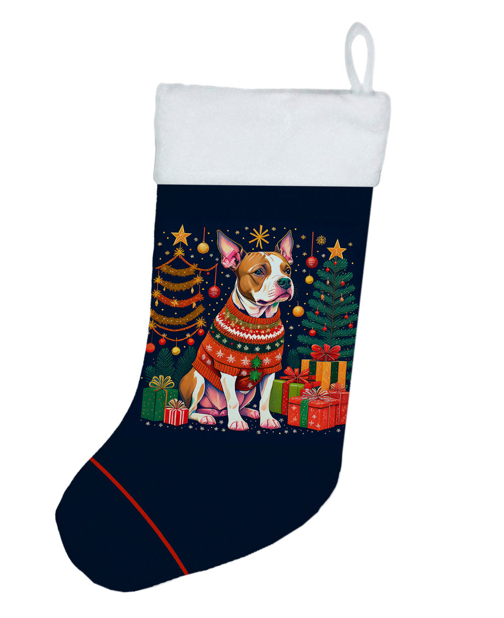 Pit Bull Terrier Christmas Holiday Stocking Double-Sided Print, Polyester Suede,11x18, Made in USA