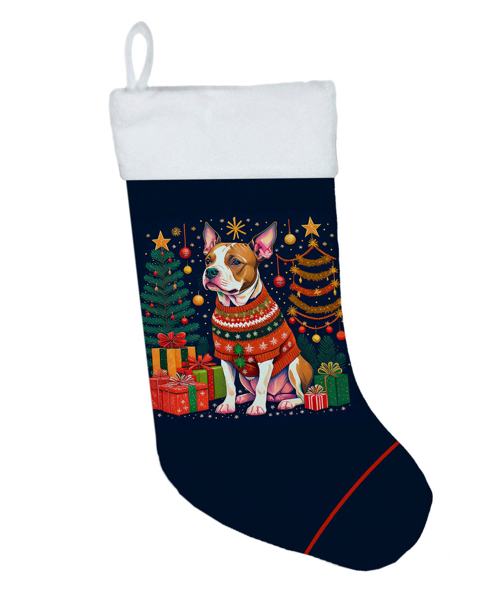 Pit Bull Terrier Christmas Holiday Stocking Double-Sided Print, Polyester Suede,11x18, Made in USA