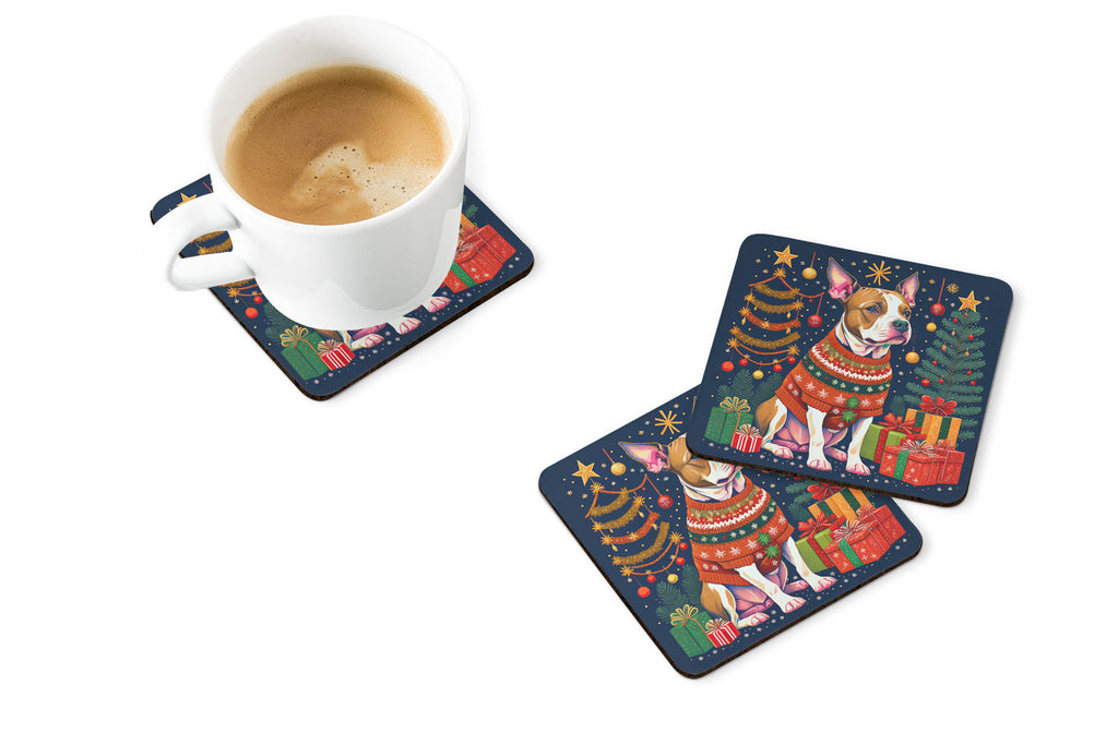 Pit Bull Terrier Christmas Foam Coasters Set of 4 Cup Coasters for Indoor Outdoor, Tabletop Protection, Anti Slip, Mouse pad Material
