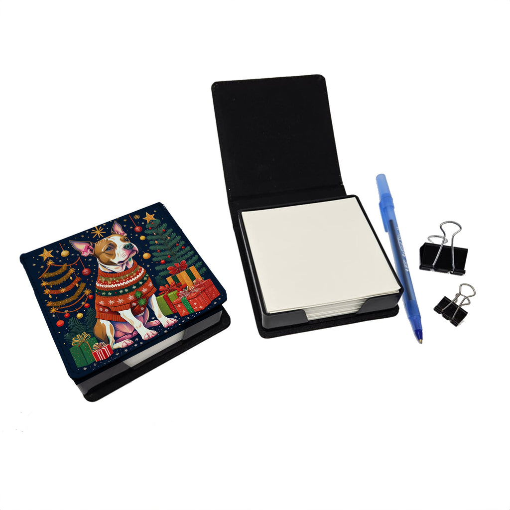 Pit Bull Terrier Christmas PU Leather Note Paper Holder with Artist-Designed Cover, Desk Accessory, Office Gift