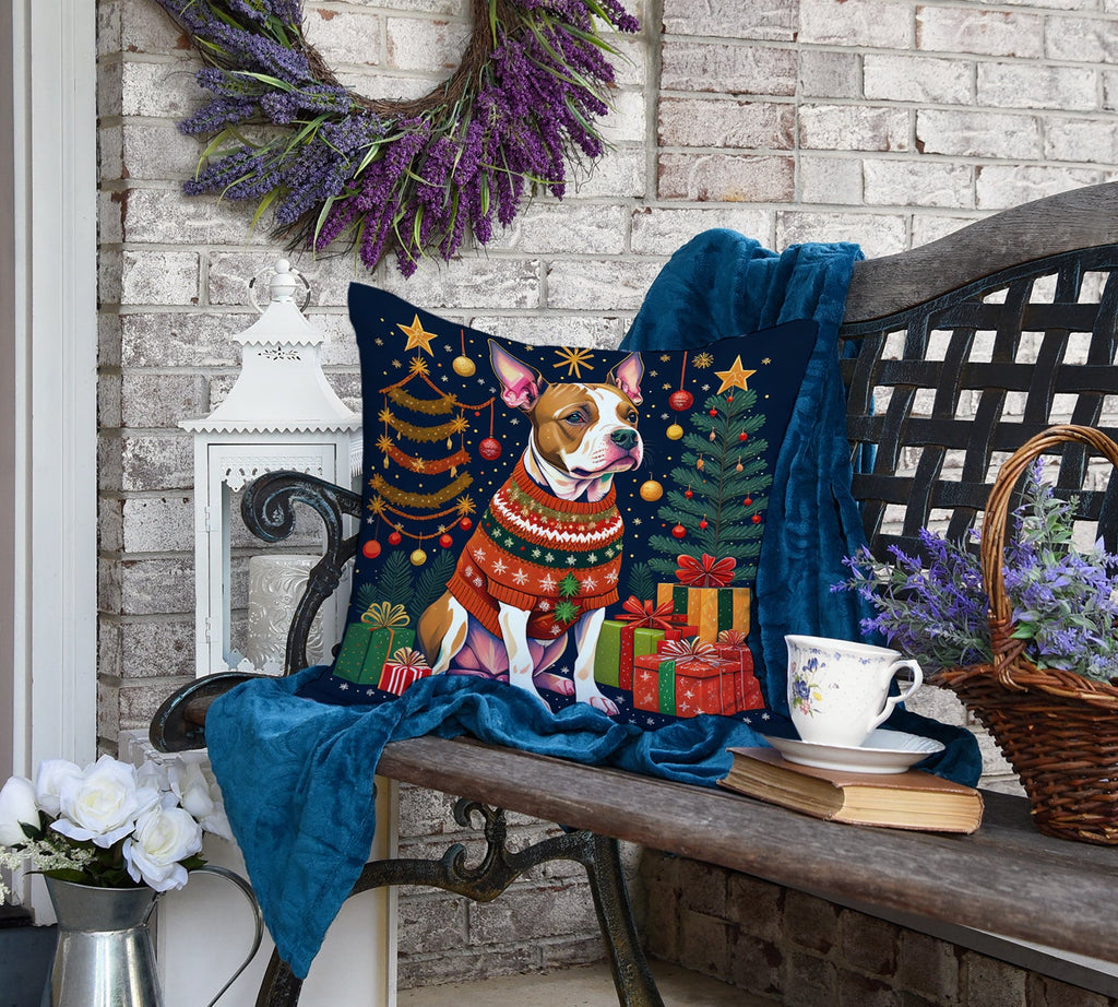 Pit Bull Terrier Christmas Decorative Throw Pillow 18x18 Indoor Outdoor Accent Cushion, Fabric Cover with Insert for Sofa, Bed, Porch & Living Room