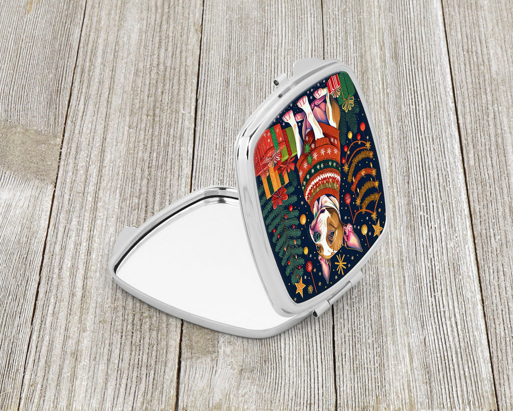 Pit Bull Terrier Christmas Compact Mirror Decorative Travel Makeup Mirror for Women Girls Gifts Pocket Makeup Mirror Folding Handheld