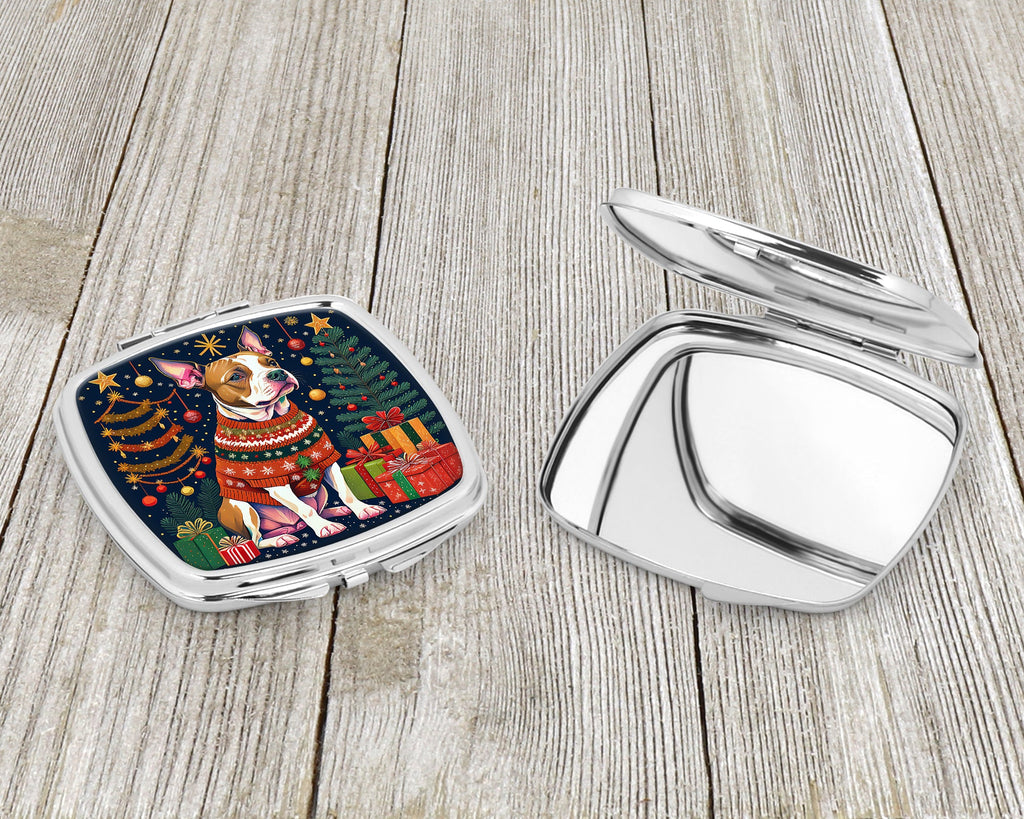 Pit Bull Terrier Christmas Compact Mirror Decorative Travel Makeup Mirror for Women Girls Gifts Pocket Makeup Mirror Folding Handheld