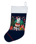 White Pit Bull Terrier Christmas Holiday Stocking Double-Sided Print, Polyester Suede,11x18, Made in USA
