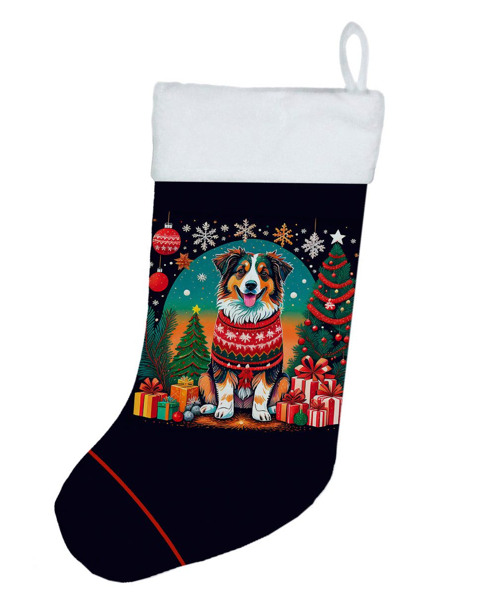 Australian Shepherd Christmas Holiday Stocking Double-Sided Print, Polyester Suede,11x18, Made in USA