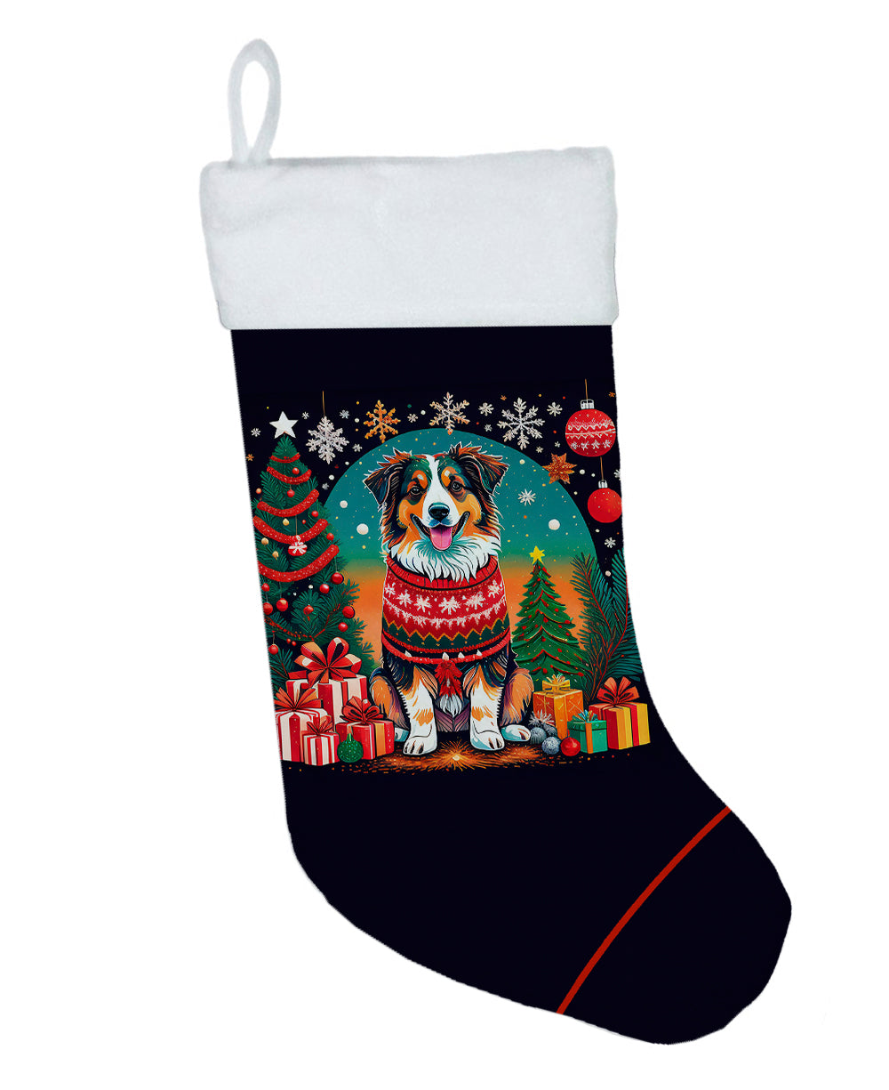 Australian Shepherd Christmas Holiday Stocking Double-Sided Print, Polyester Suede,11x18, Made in USA