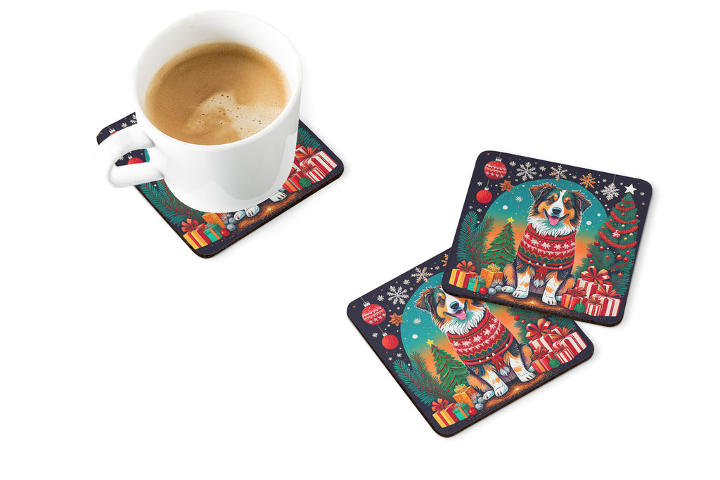 Australian Shepherd Christmas Foam Coasters Set of 4 Cup Coasters for Indoor Outdoor, Tabletop Protection, Anti Slip, Mouse pad Material
