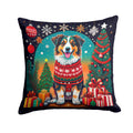 Australian Shepherd Christmas Decorative Throw Pillow 14x14 Indoor Outdoor Accent Cushion, Fabric Cover with Insert for Sofa, Bed, Porch & Living Room