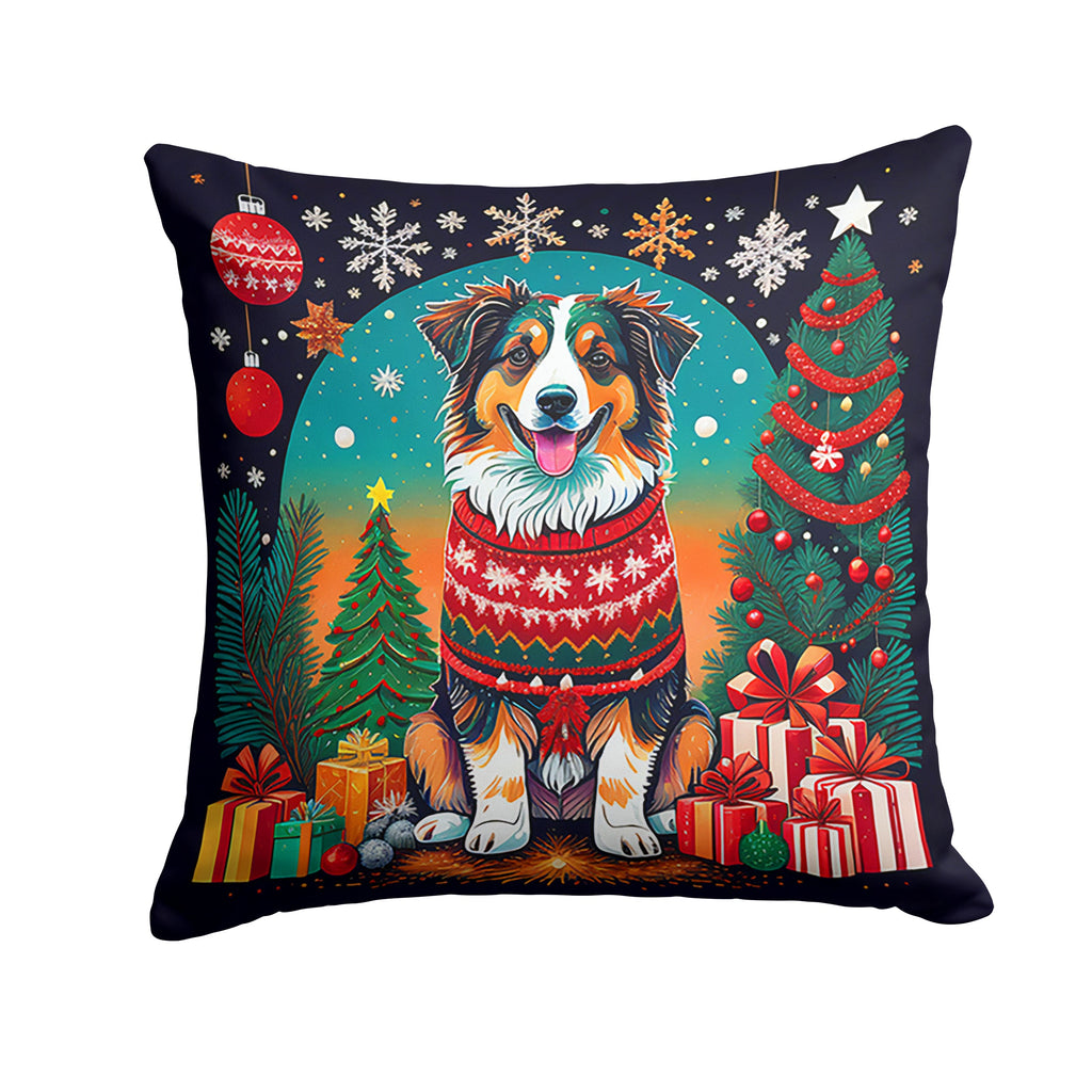 Australian Shepherd Christmas Decorative Throw Pillow 18x18 Indoor Outdoor Accent Cushion, Fabric Cover with Insert for Sofa, Bed, Porch & Living Room