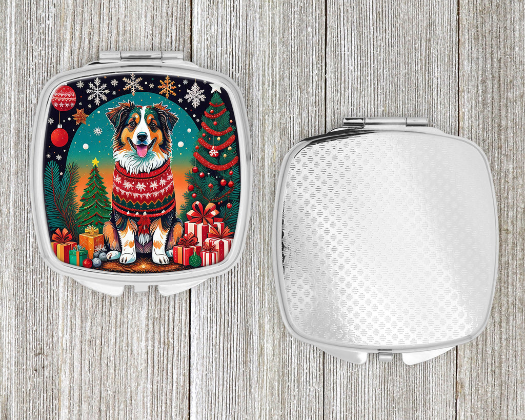 Australian Shepherd Christmas Compact Mirror Decorative Travel Makeup Mirror for Women Girls Gifts Pocket Makeup Mirror Folding Handheld