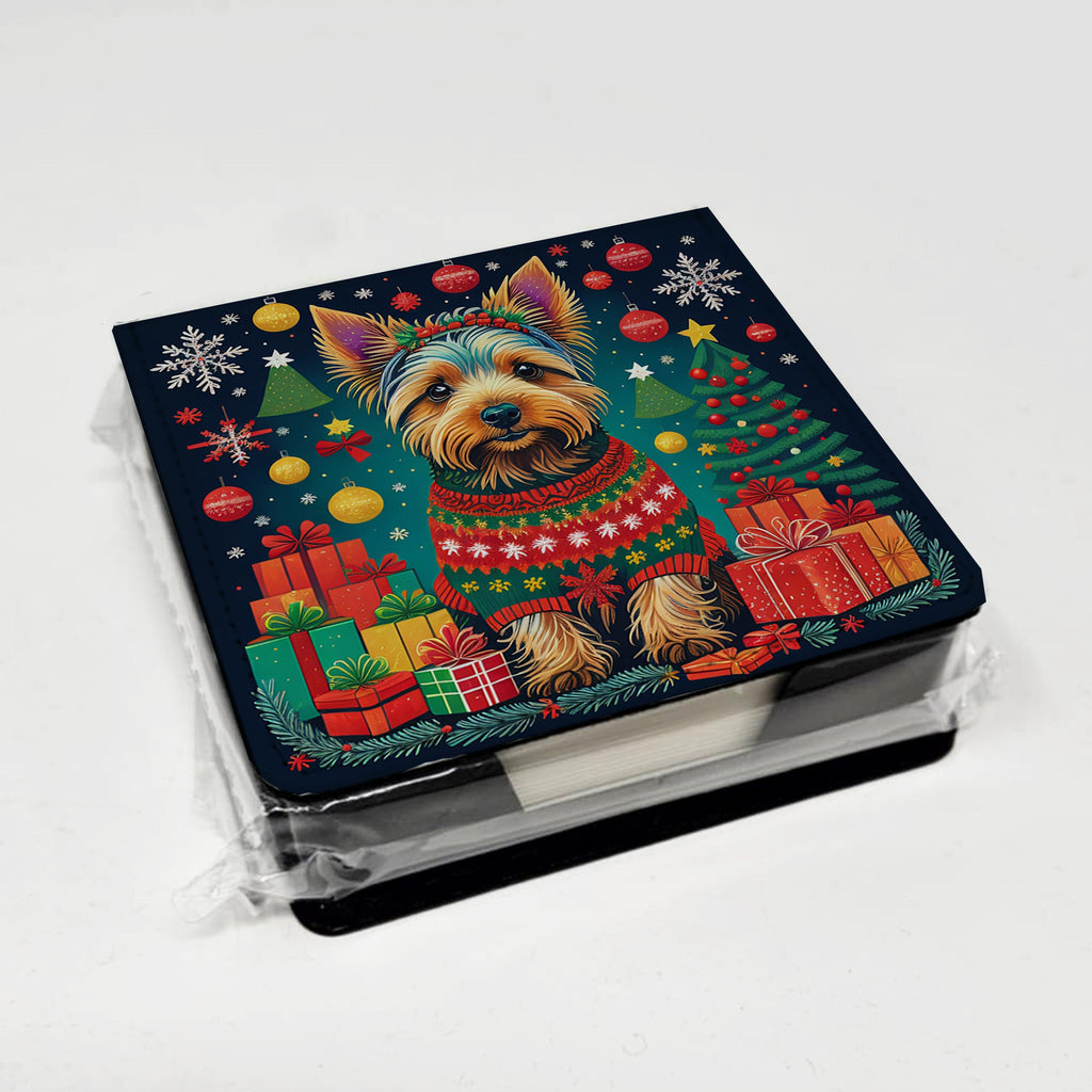 Australian Terrier Christmas PU Leather Note Paper Holder with Artist-Designed Cover, Desk Accessory, Office Gift