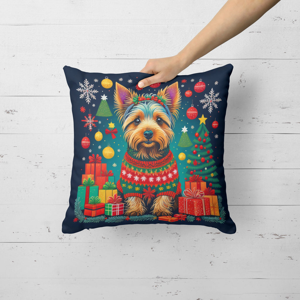 Australian Terrier Christmas Decorative Throw Pillow 14x14 Indoor Outdoor Accent Cushion, Fabric Cover with Insert for Sofa, Bed, Porch & Living Room
