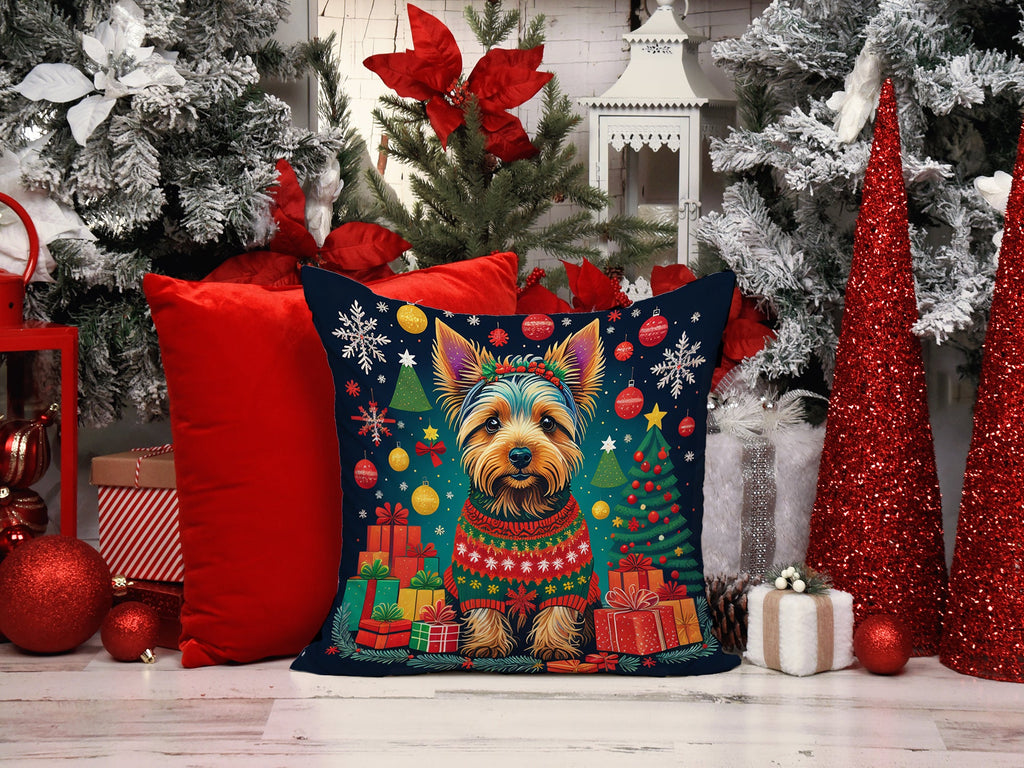 Australian Terrier Christmas Decorative Throw Pillow 18x18 Indoor Outdoor Accent Cushion, Fabric Cover with Insert for Sofa, Bed, Porch & Living Room
