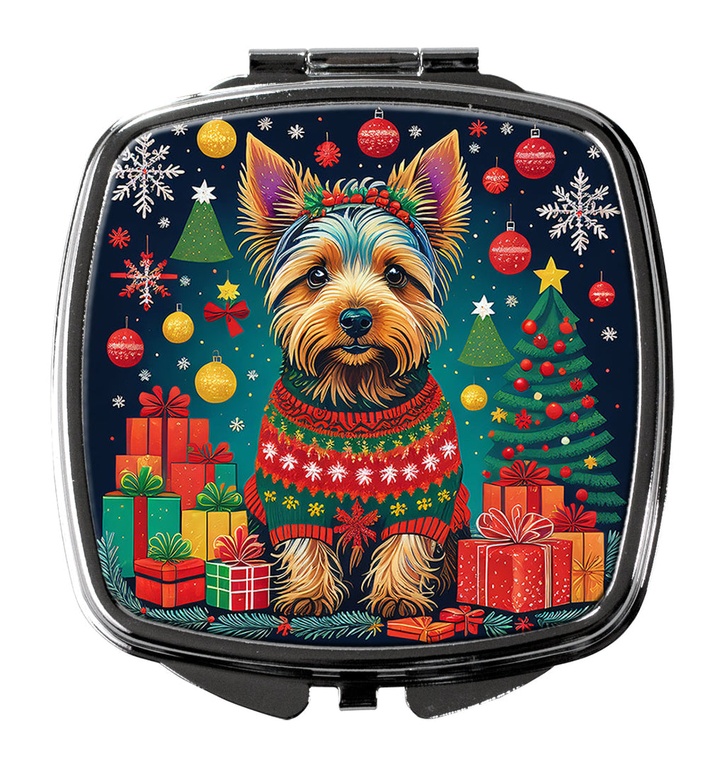 Australian Terrier Christmas Compact Mirror Decorative Travel Makeup Mirror for Women Girls Gifts Pocket Makeup Mirror Folding Handheld